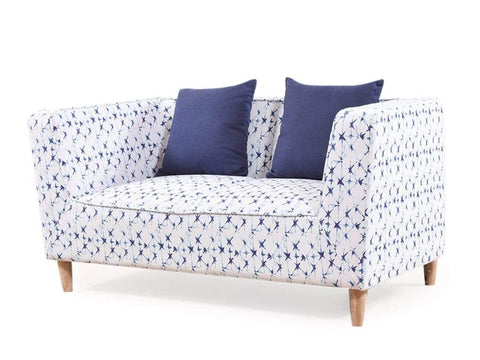 Liana Love Seat In Blue Print Cotton Fabric