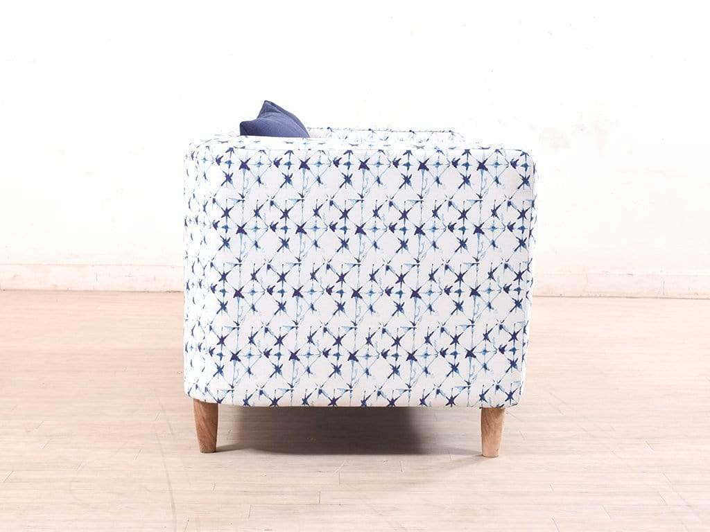 Liana Love Seat In Blue Print Cotton Fabric