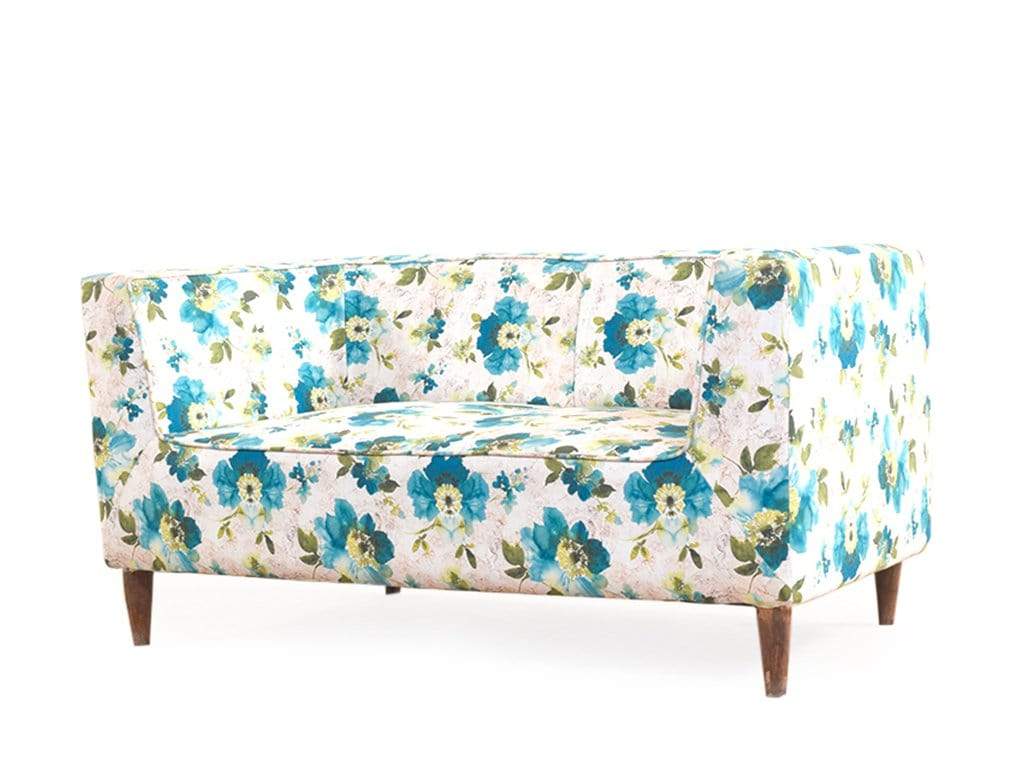 Liana Love Seat In Floral Green Cotton Fabric