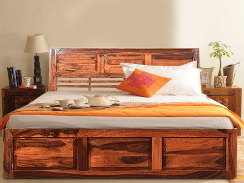 Yuko King Size Bed With Pull Out Drawer Storage In Teak Finish