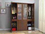 Nevada Engineered Wood 4 Door Wardrobe With Mirror In Walnut
