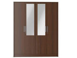Nevada Engineered Wood 4 Door Wardrobe With Mirror In Walnut