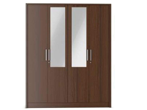 Nevada Engineered Wood 4 Door Wardrobe With Mirror In Walnut