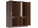 Nevada Engineered Wood 4 Door Wardrobe With Mirror In Walnut