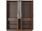 Nevada Engineered Wood 4 Door Wardrobe With Mirror In Walnut