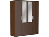 Nevada Engineered Wood 4 Door Wardrobe With Mirror In Walnut