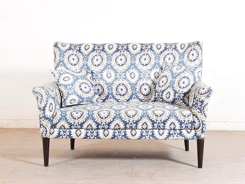 Valdemar High Back Two Seater Sofa In Blue Print