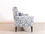 Valdemar High Back Two Seater Sofa In Blue Print
