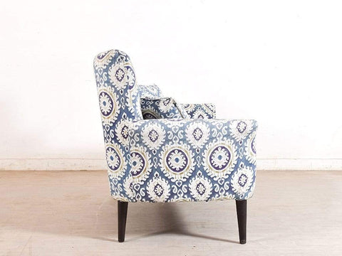 Valdemar High Back Two Seater Sofa In Blue Print