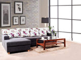 Walter LHS Sectional Sofa With Coral Cushion In Grey Fabric