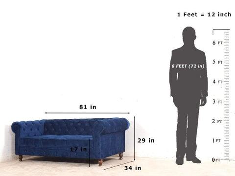 Winchester Three Seater Sofa In  Blue Fabric