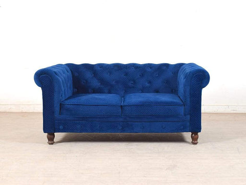 Winchester Two Seater Sofa In Premium Blue Velvet Fabric