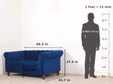 Winchester Two Seater Sofa In Premium Blue Velvet Fabric