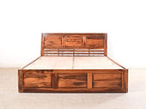 Yuko King Size Bed With Pull Out Drawer Storage In Teak Finish