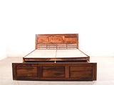 Yuko King Size Bed With Pull Out Drawer Storage In Teak Finish