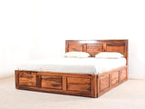 Yuko King Size Bed With Pull Out Drawer Storage In Teak Finish