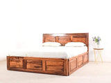 Yuko King Size Bed With Pull Out Drawer Storage In Teak Finish