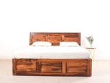 Yuko King Size Bed With Pull Out Drawer Storage In Teak Finish